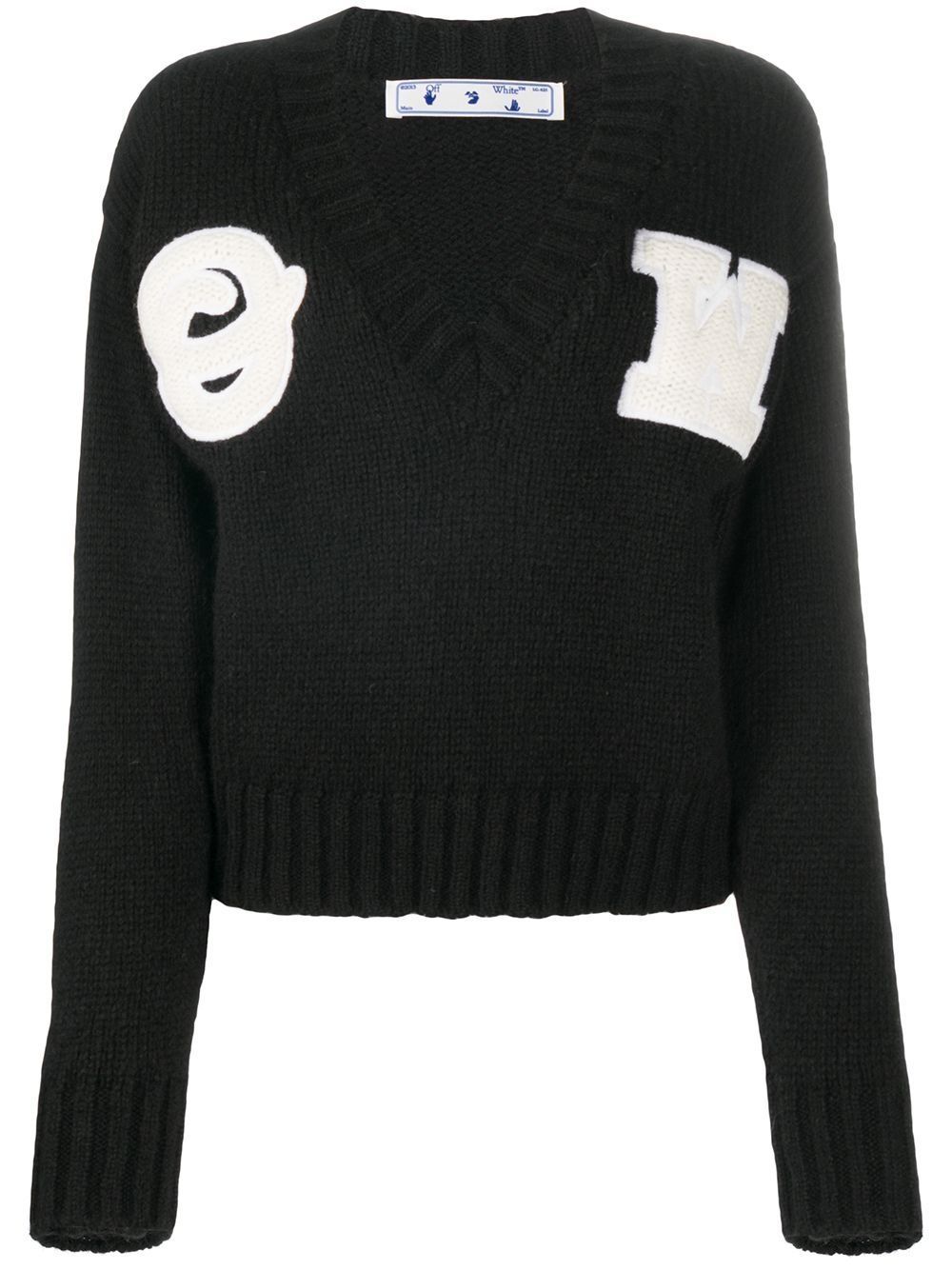 Appliqued alpaca and wool-blend jumper - 1001 BLACK WHITE