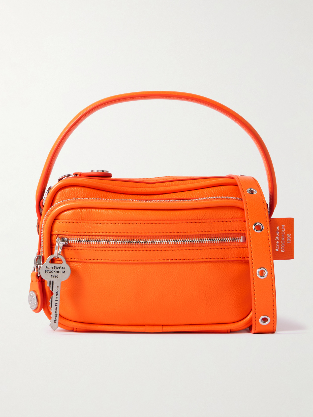 Embellished Textured-leather Shoulder Bag - Orange