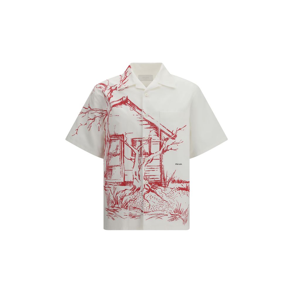 Cabin Print Bowling Shirt — White