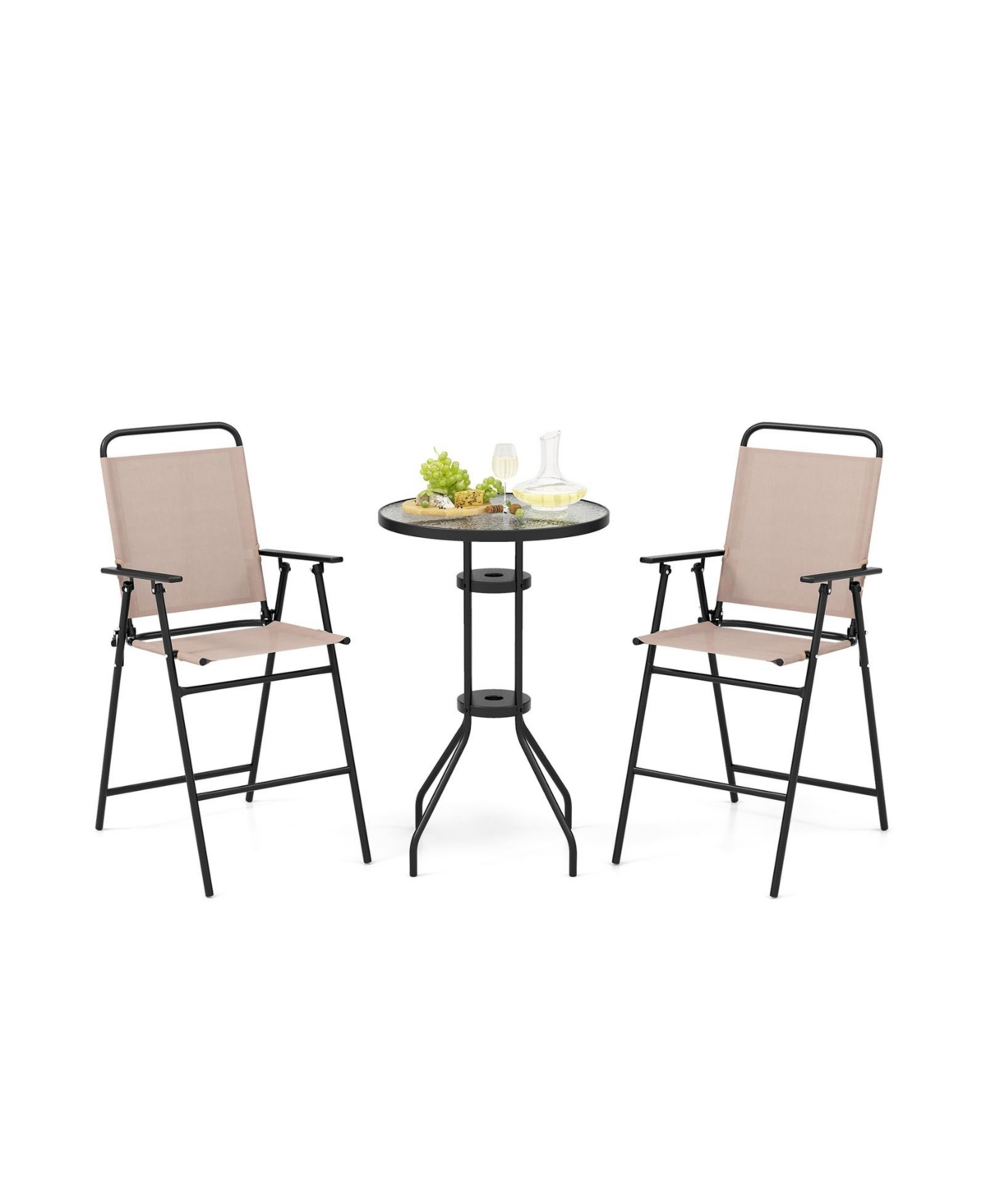 3 Pieces Outdoor Bistro Set with 2 Folding Chairs-Beige - Beige
