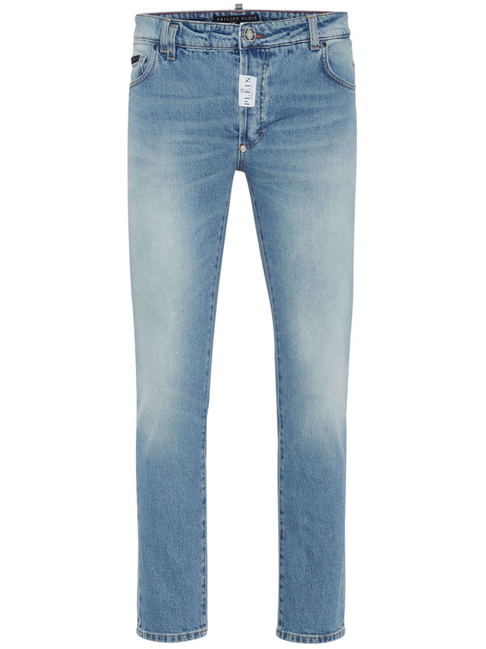 Logo-appliqué low-rise skinny jeans - Blue