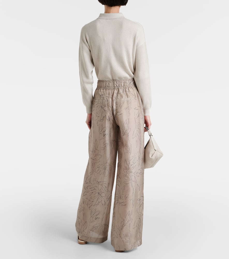 Floral silk wide-leg pants