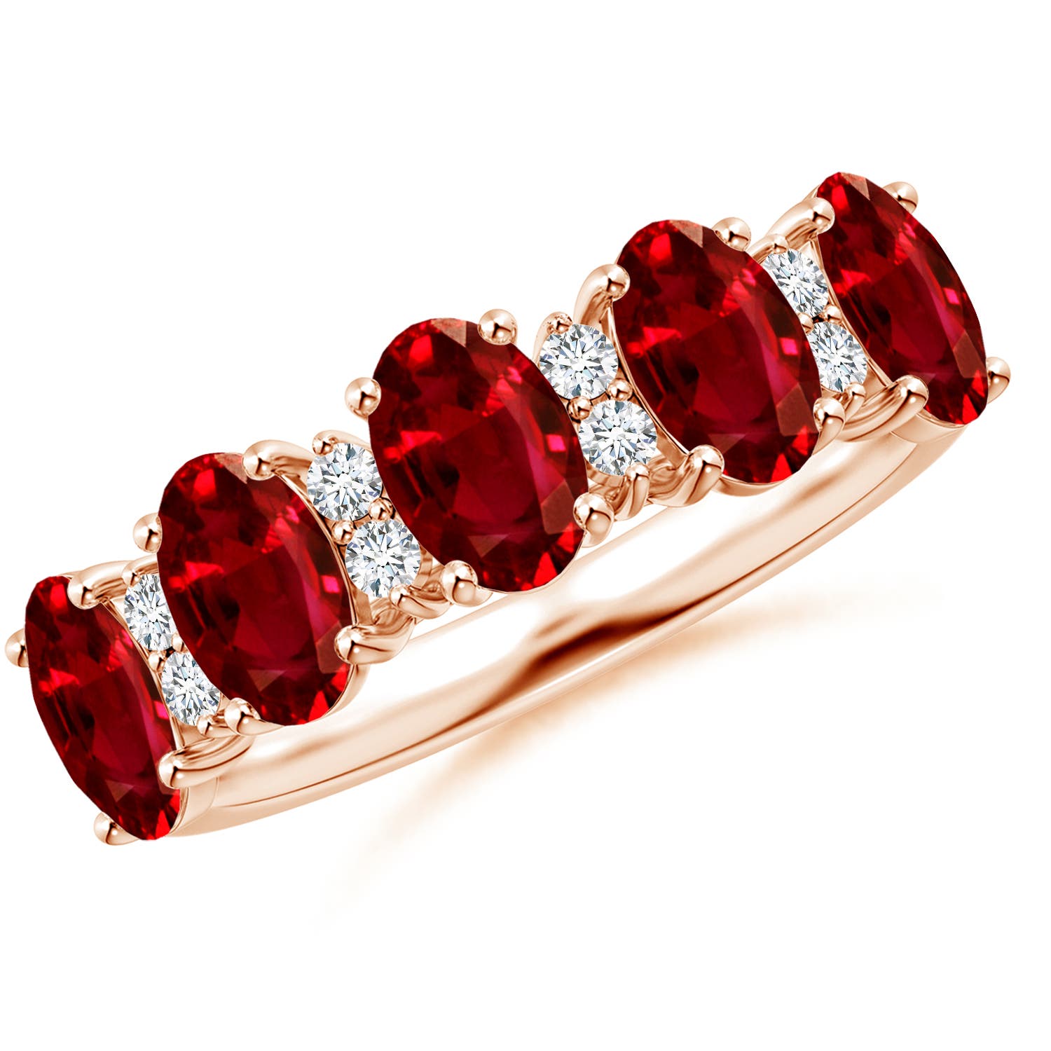Angara 3.0 Carats Five Stone Ruby and Diamond Wedding Ring in 14K Rose Gold