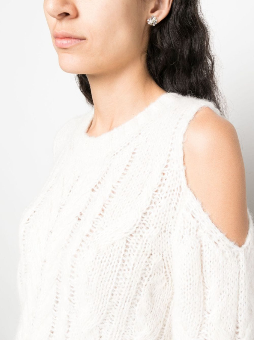 White Off-shoulder Crochet Jumper