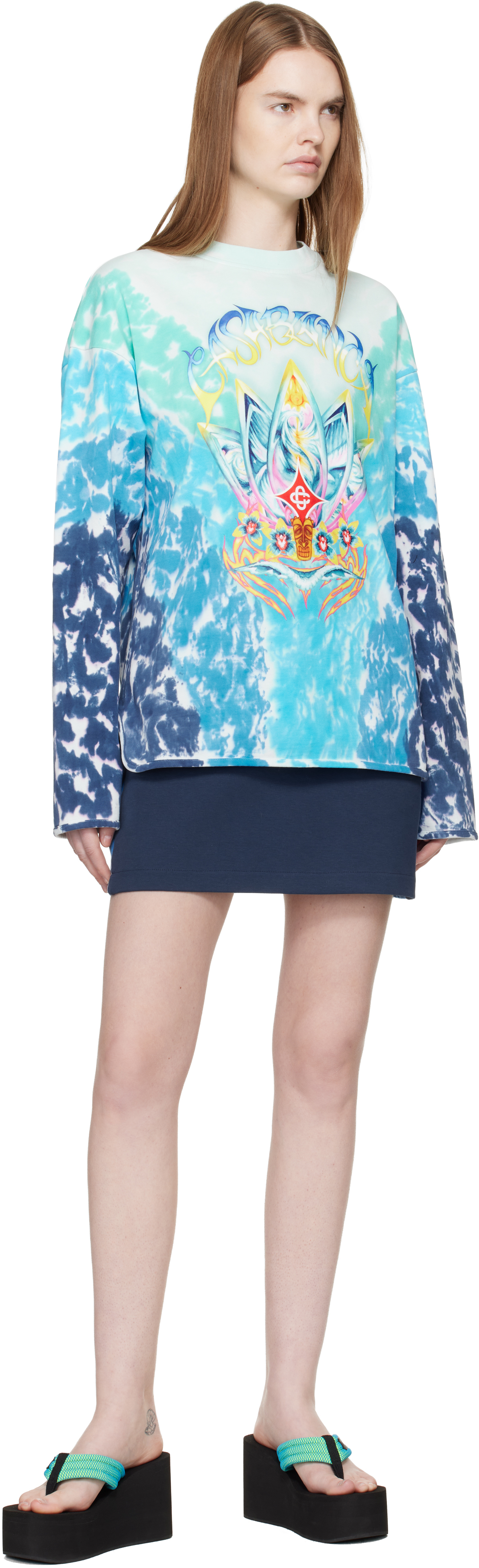 Blue Surf Lotus Tie Dye Long Sleeve T-shirt