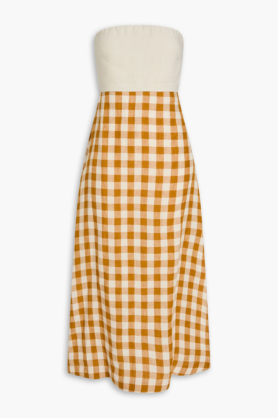 Penelope strapless gingham linen midi dress - Yellow - L