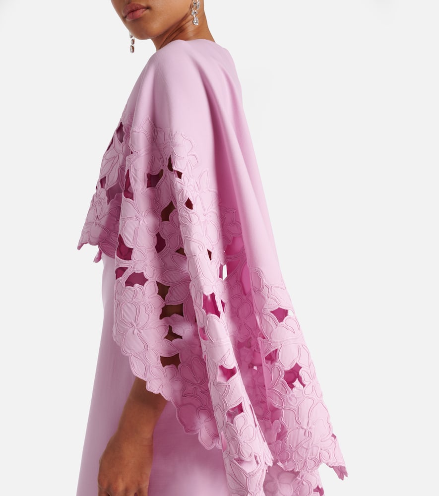 Cape-detail wool-blend midi dress
