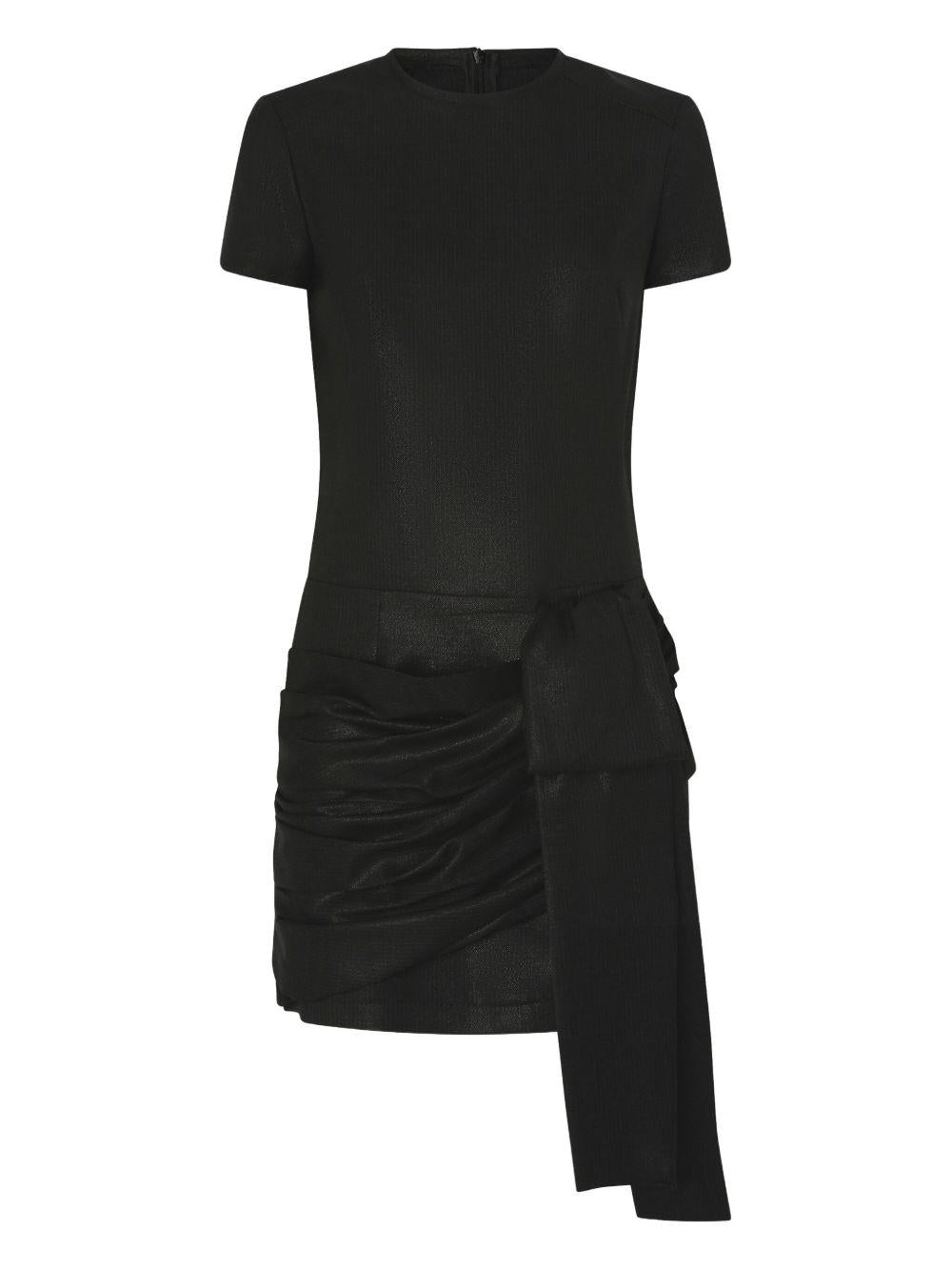 Wool Pinstripe with Metallic Thread Dress — Black