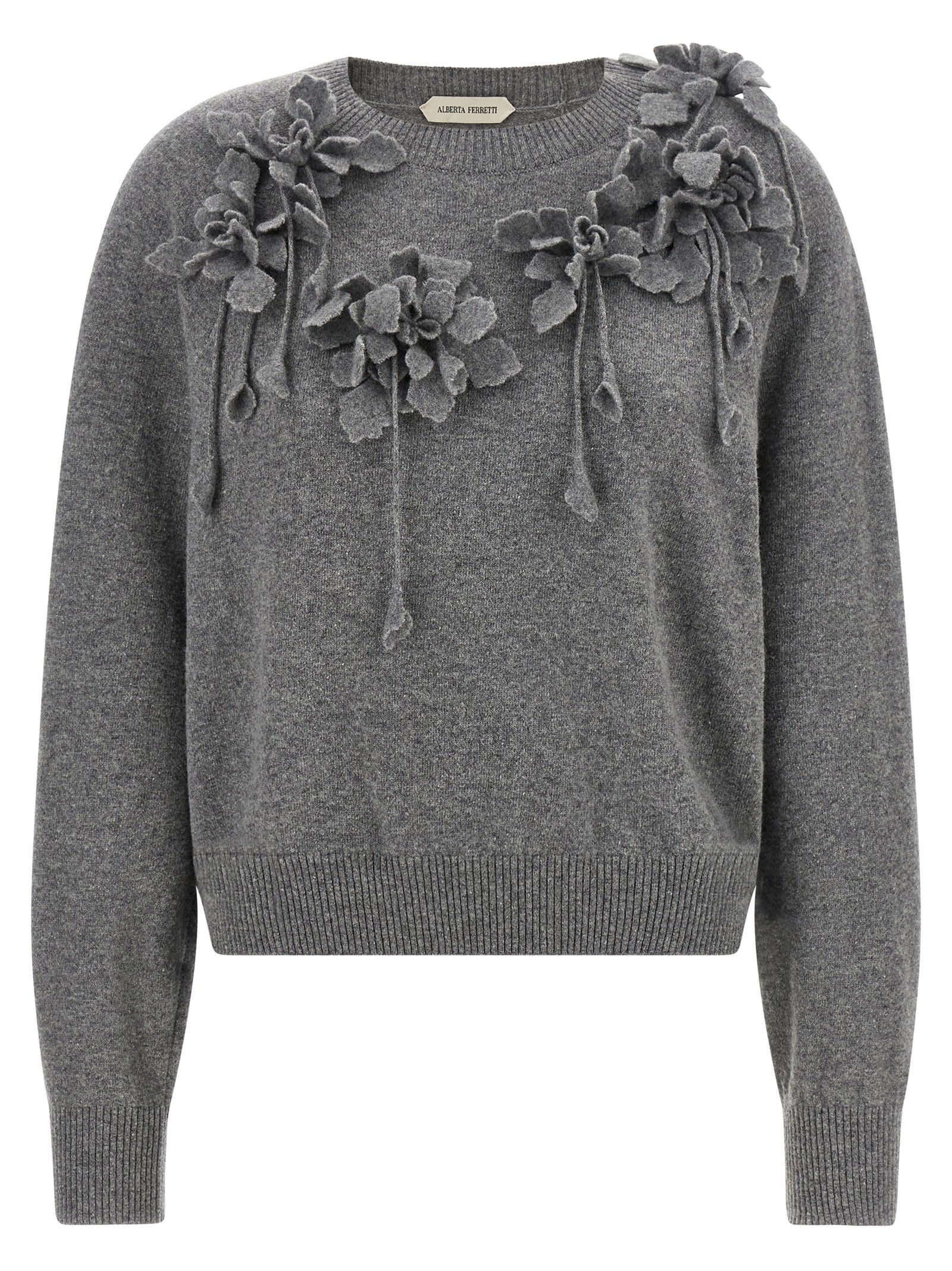 3D Embroidered Floral Sweater — Gray