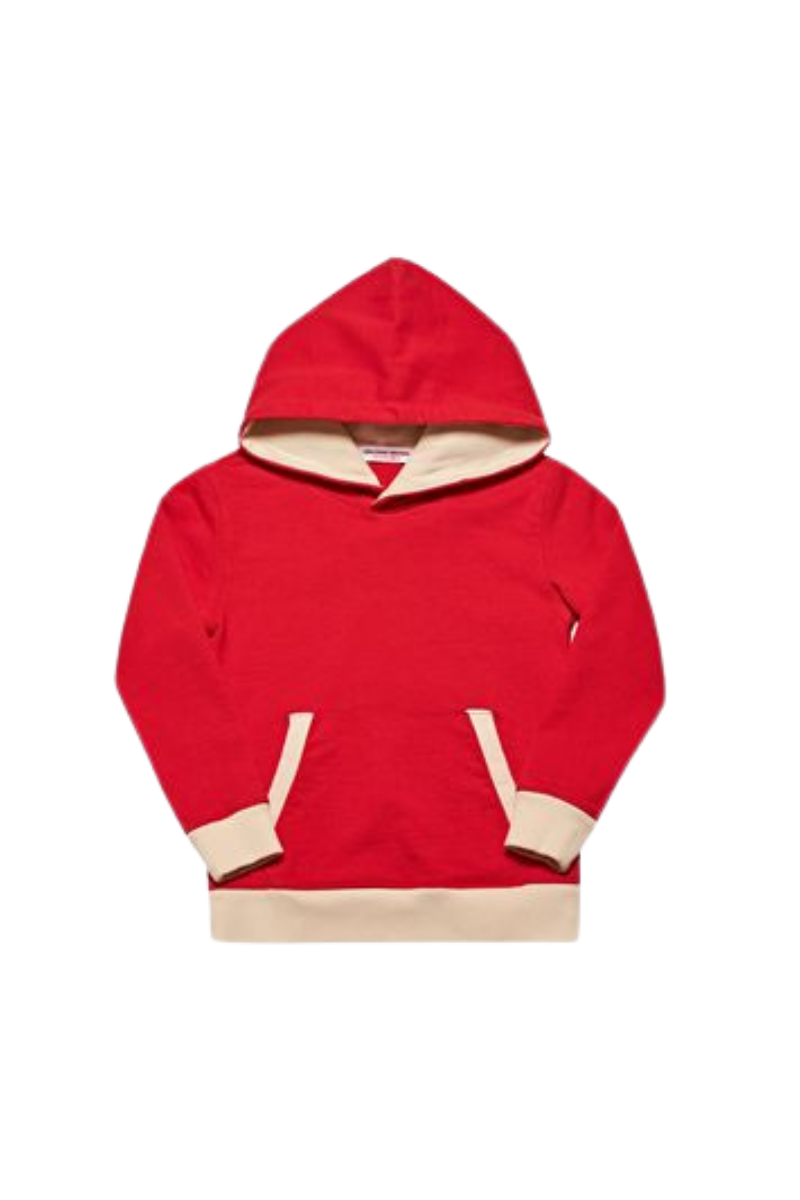 Contrast Trim Cotton Hoodie — Red