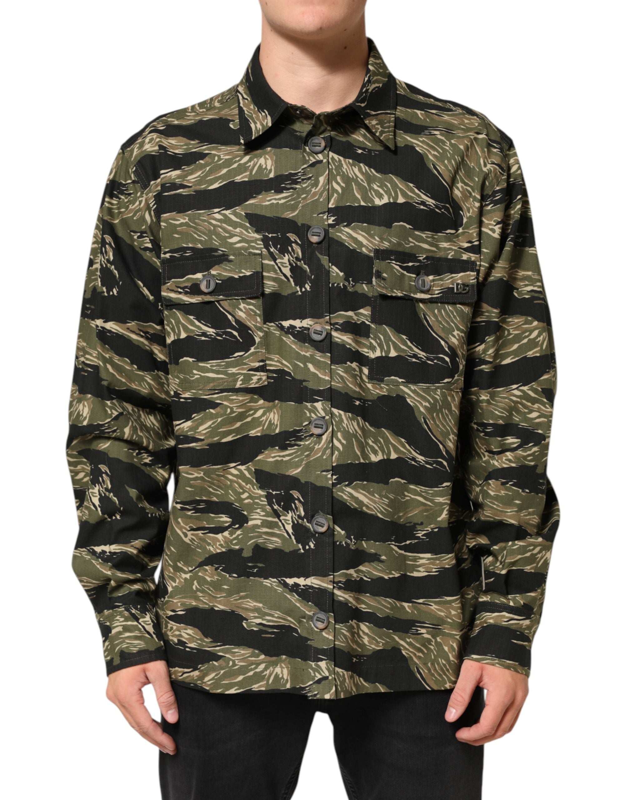 Tiger-Stripe Camouflage Cotton Shirt — Khaki