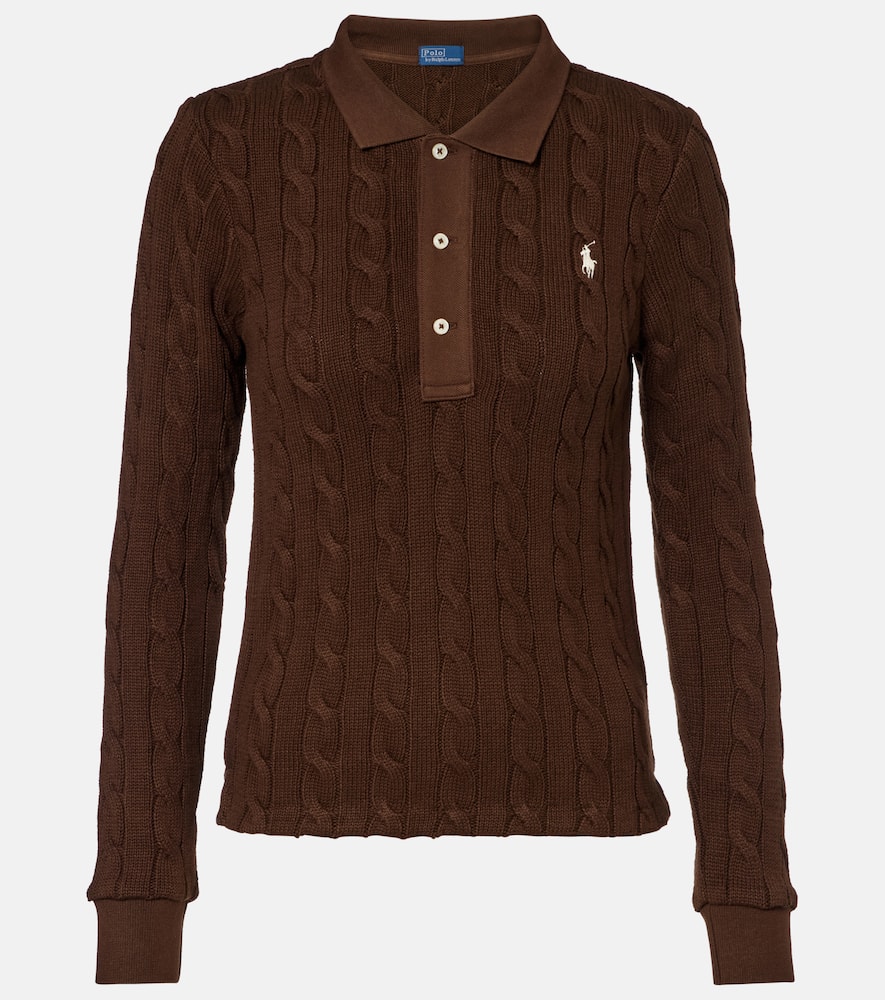 Cable-knit cotton polo sweater