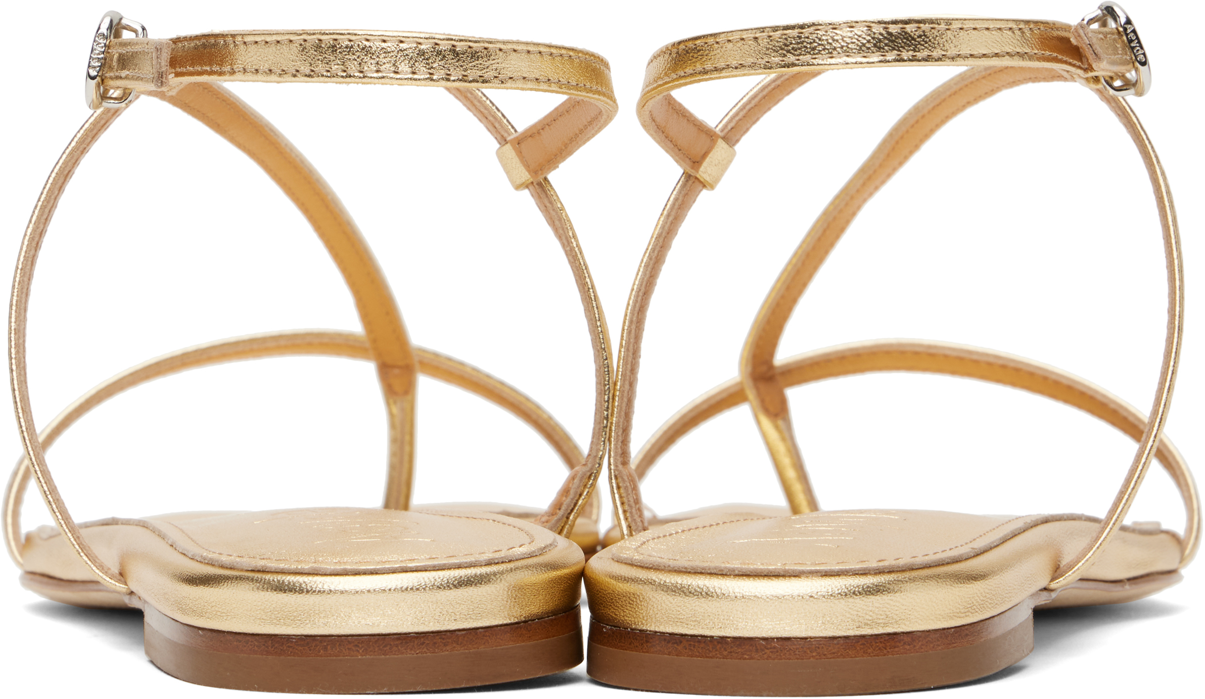 Aeyde Gold Ella Leather Toe-Post Sandals