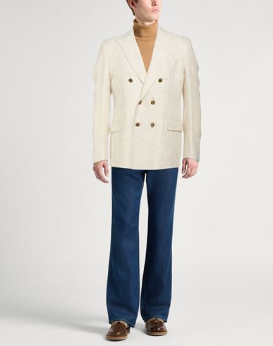 Man Blazer Beige Size 40 Linen, Wool