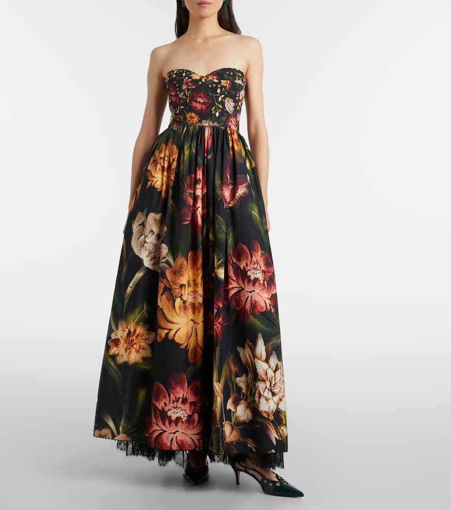 Tonia floral lace-trimmed cotton maxi dress