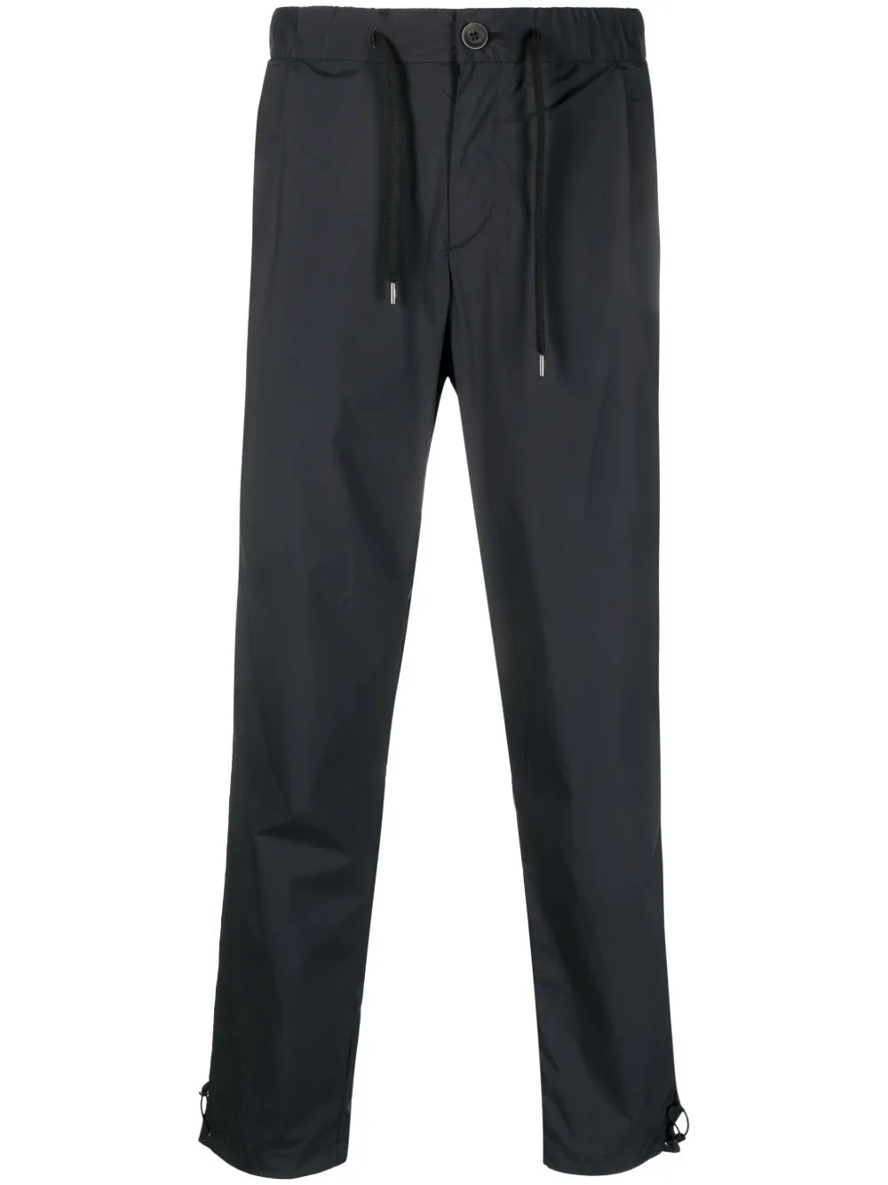 Drawstring-Waist Tapered Trousers — Black