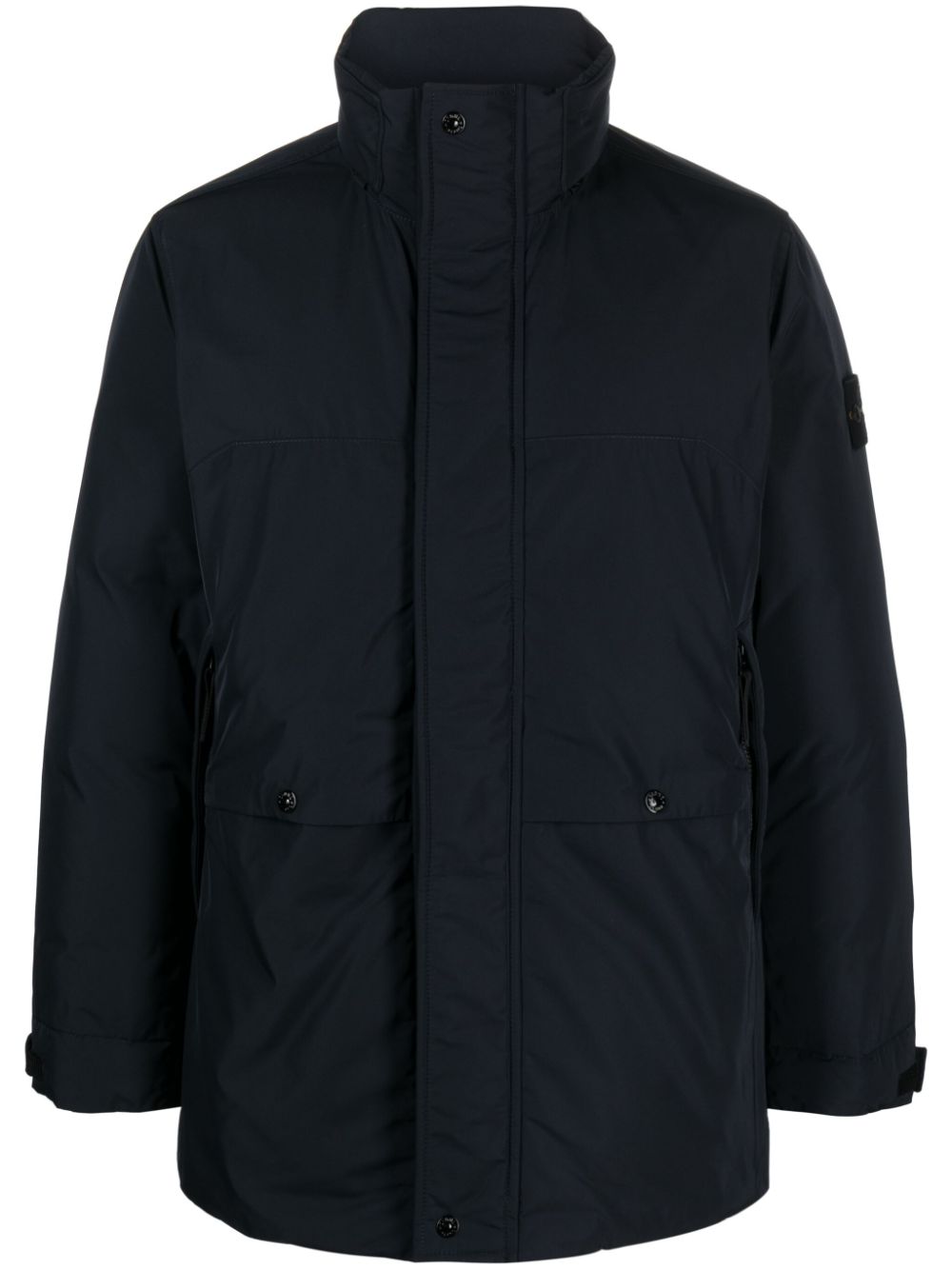Logo-patch padded down parka - Blue