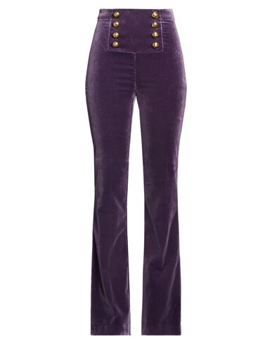 Woman Pants Dark purple Size 10 Cotton, Elastane