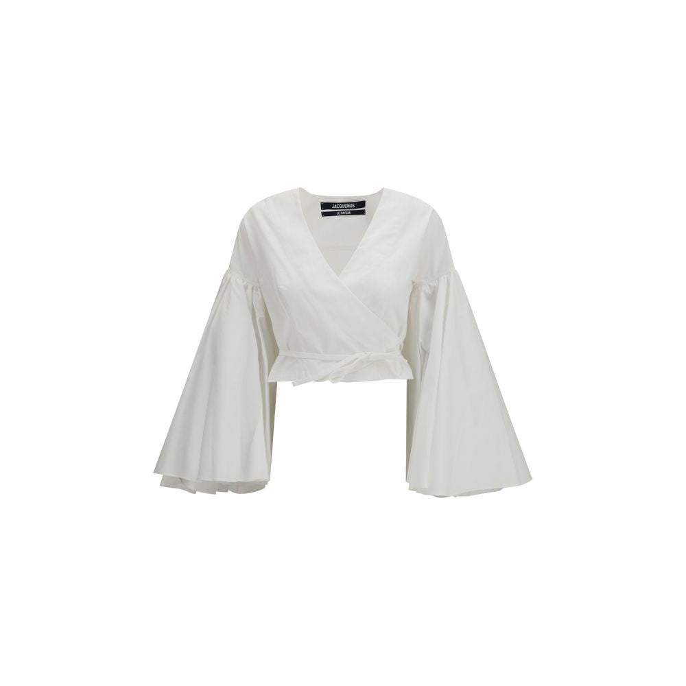 Cotton Poplin Wrap Blouse — White