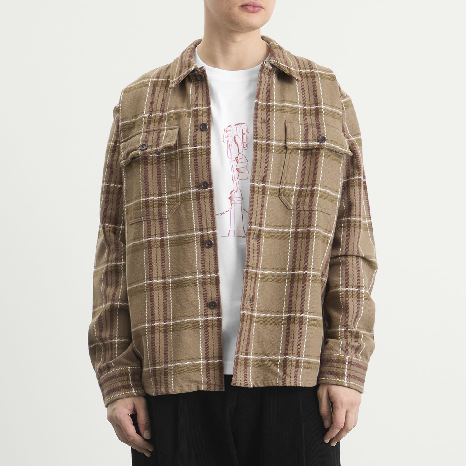 Men's Hjalmer Heavy Twill Check Overshirt Walnut