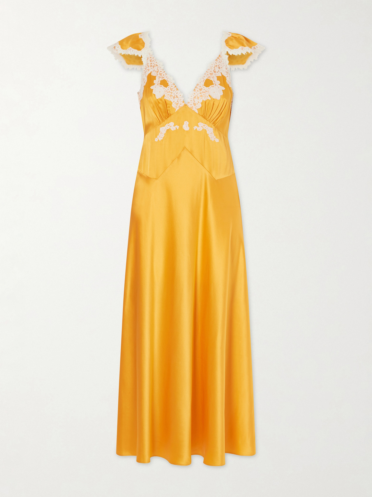 Fiona Lace-trimmed Silk-satin Midi Dress - Orange