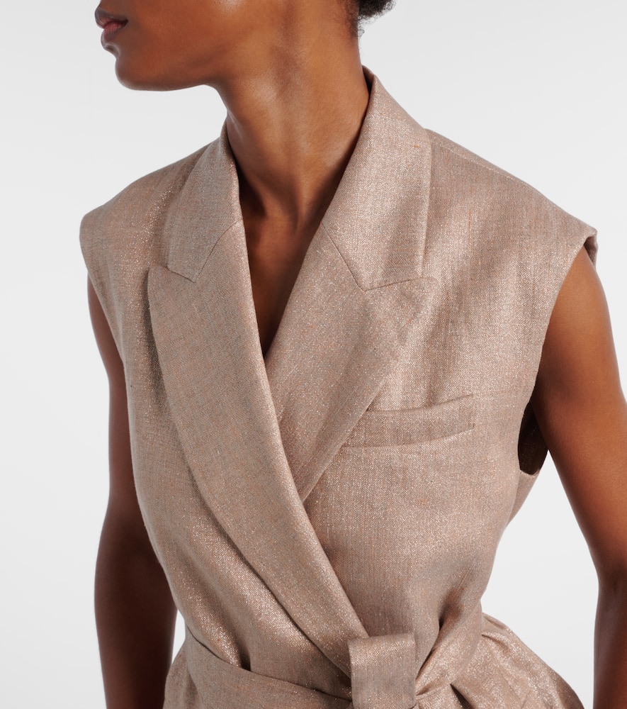 Belted linen-blend vest
