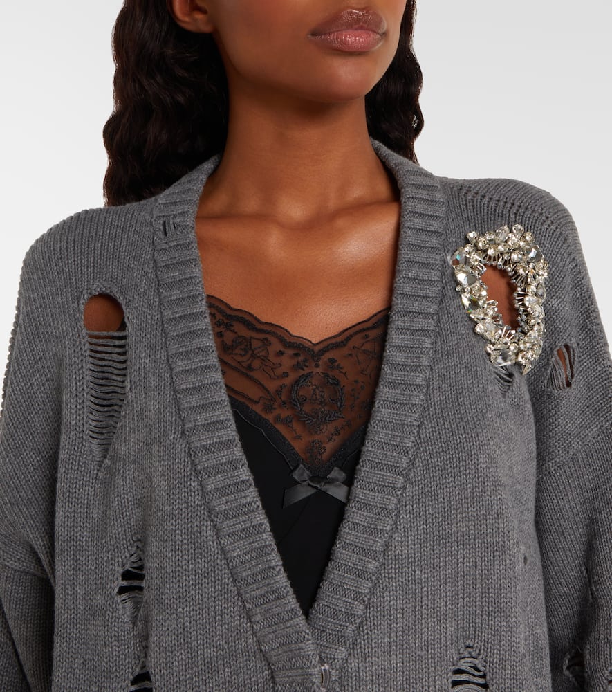 Distressed cotton and cashmere cardigan
