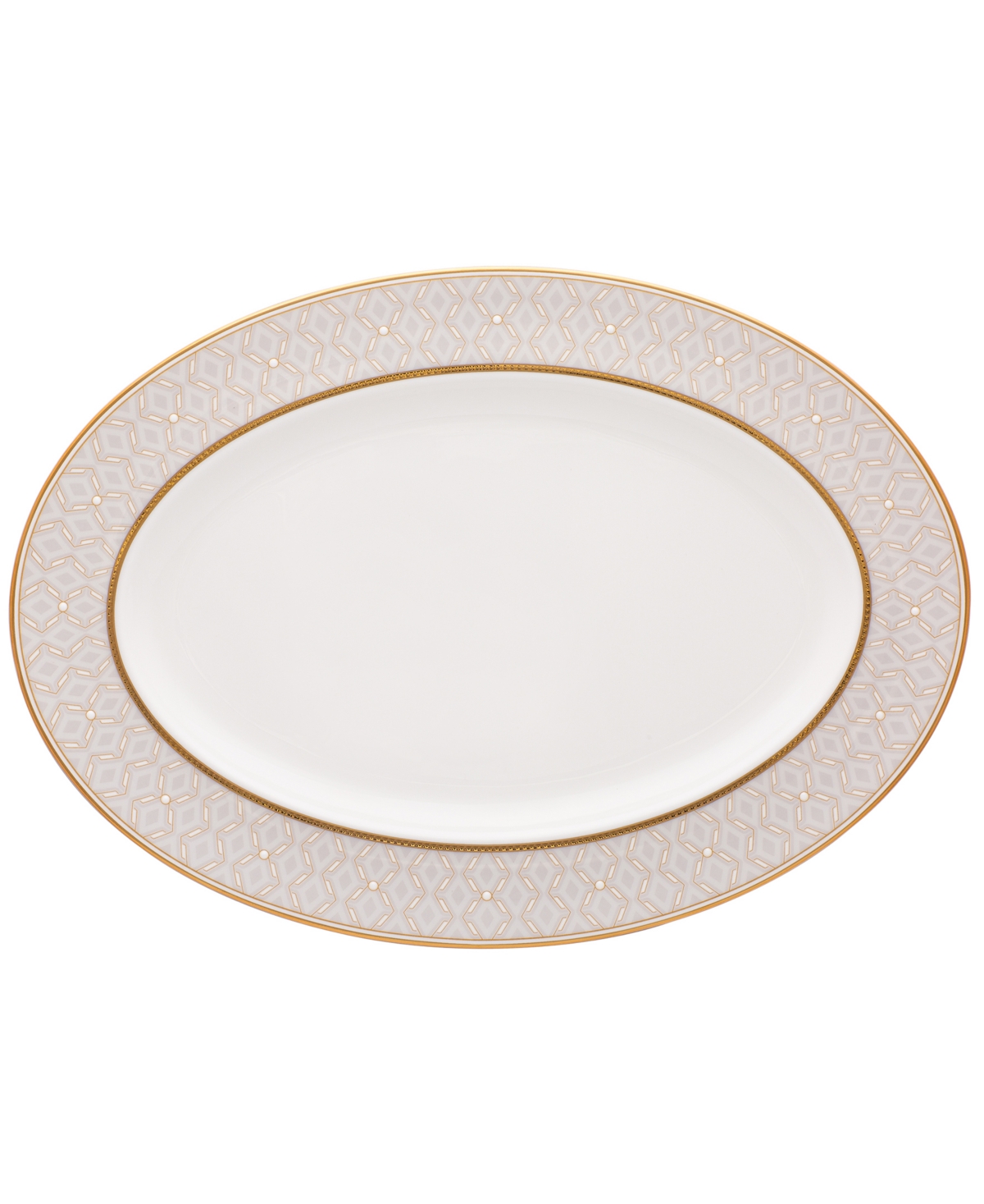"Noble Pearl Oval Platter, 14"" - White And Gold"