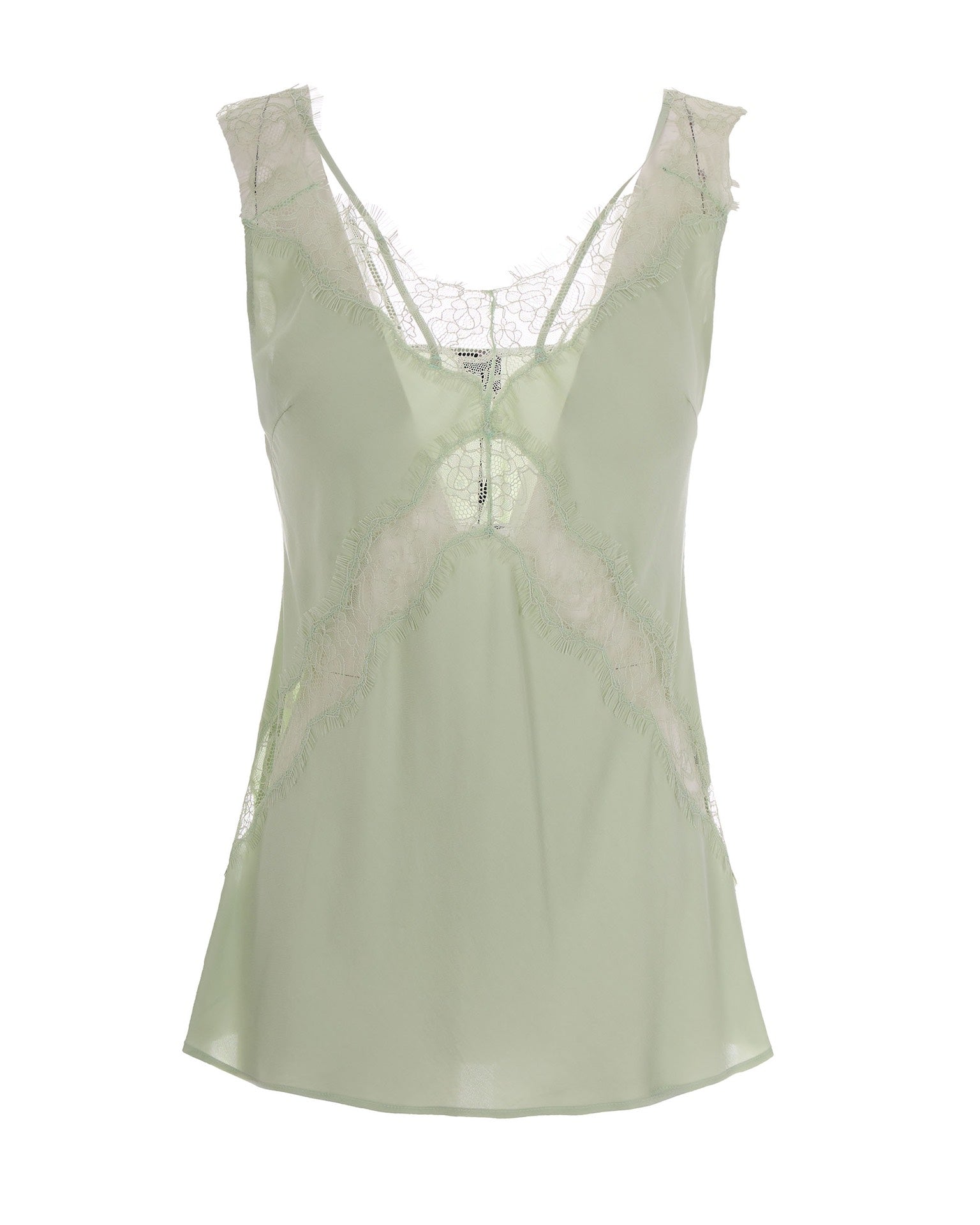 Lace-Trimmed Viscose Tank Top — Green