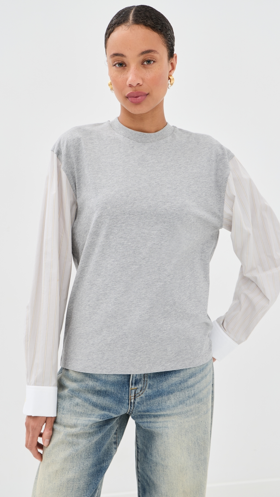 T-Shirt with Shirting Sleeves Grey Multi
