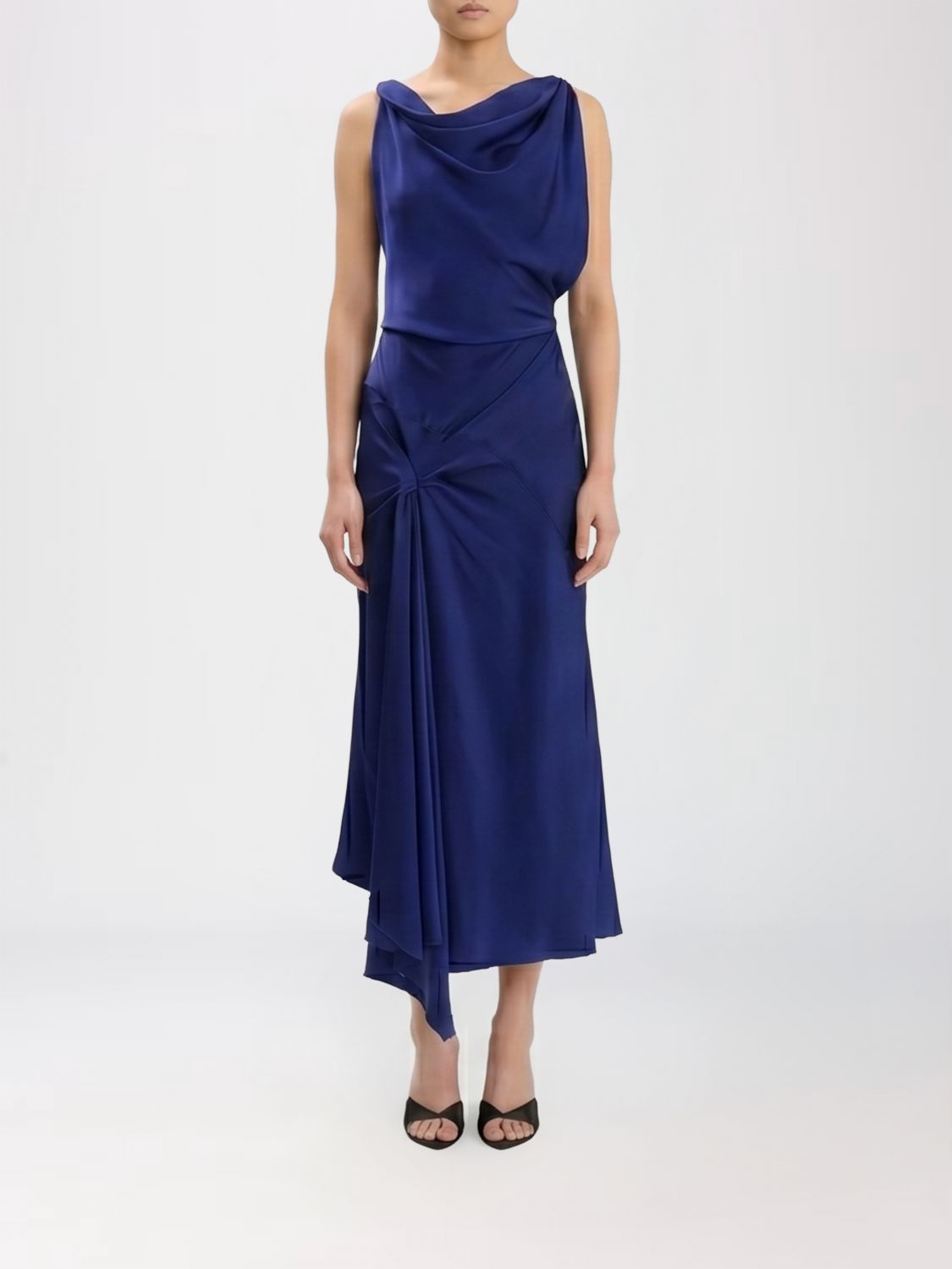 Asymmetric Draped Midi Dress