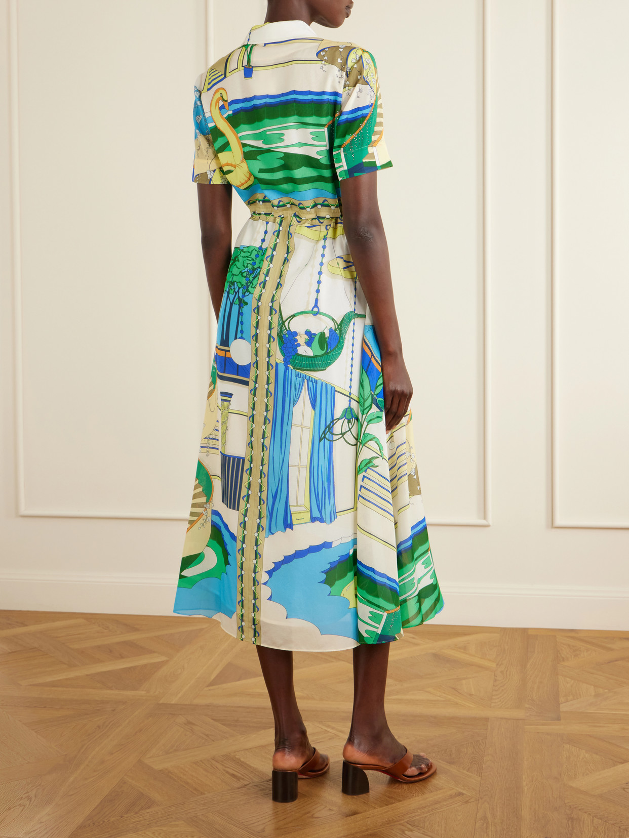 Belted Printed Silk And Cotton-blend Maxi Dress - Multi