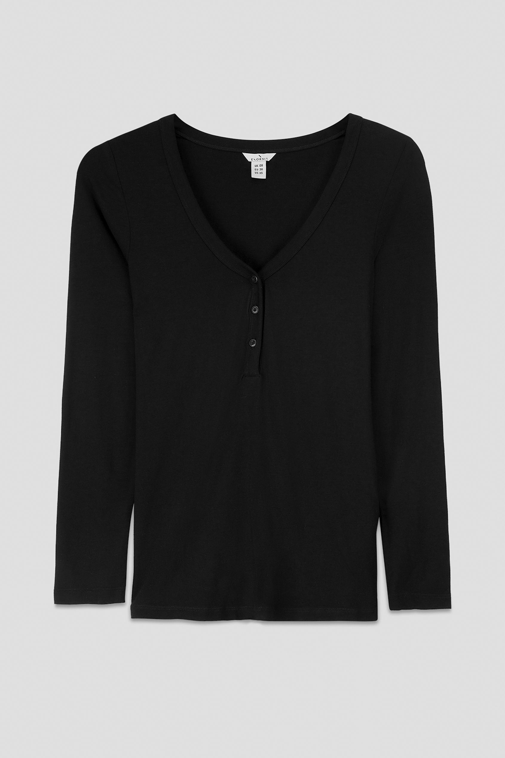Enorsia Essential Viscose Long Sleeve Henley T-Shirt In Black