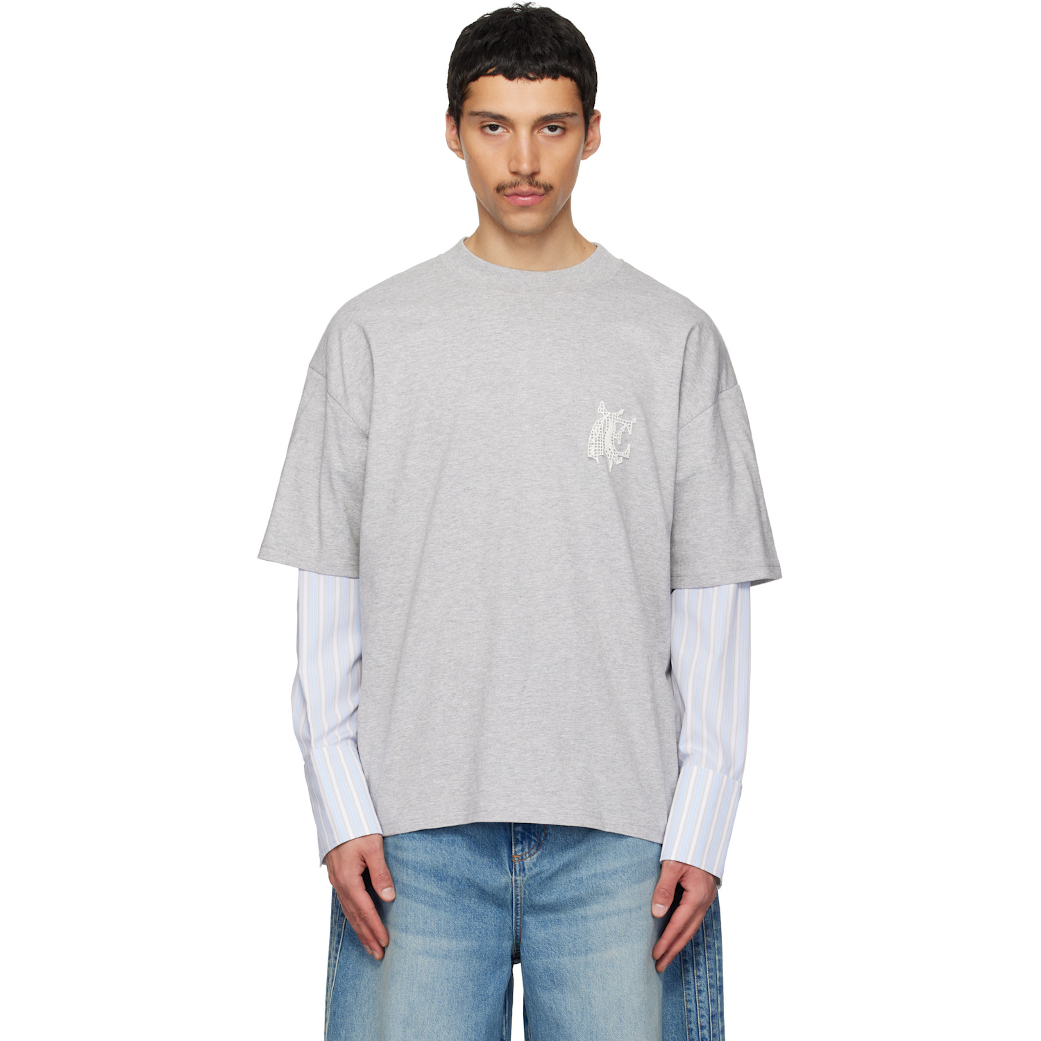 Gray Sculpted Cotton Shirt T-shirt