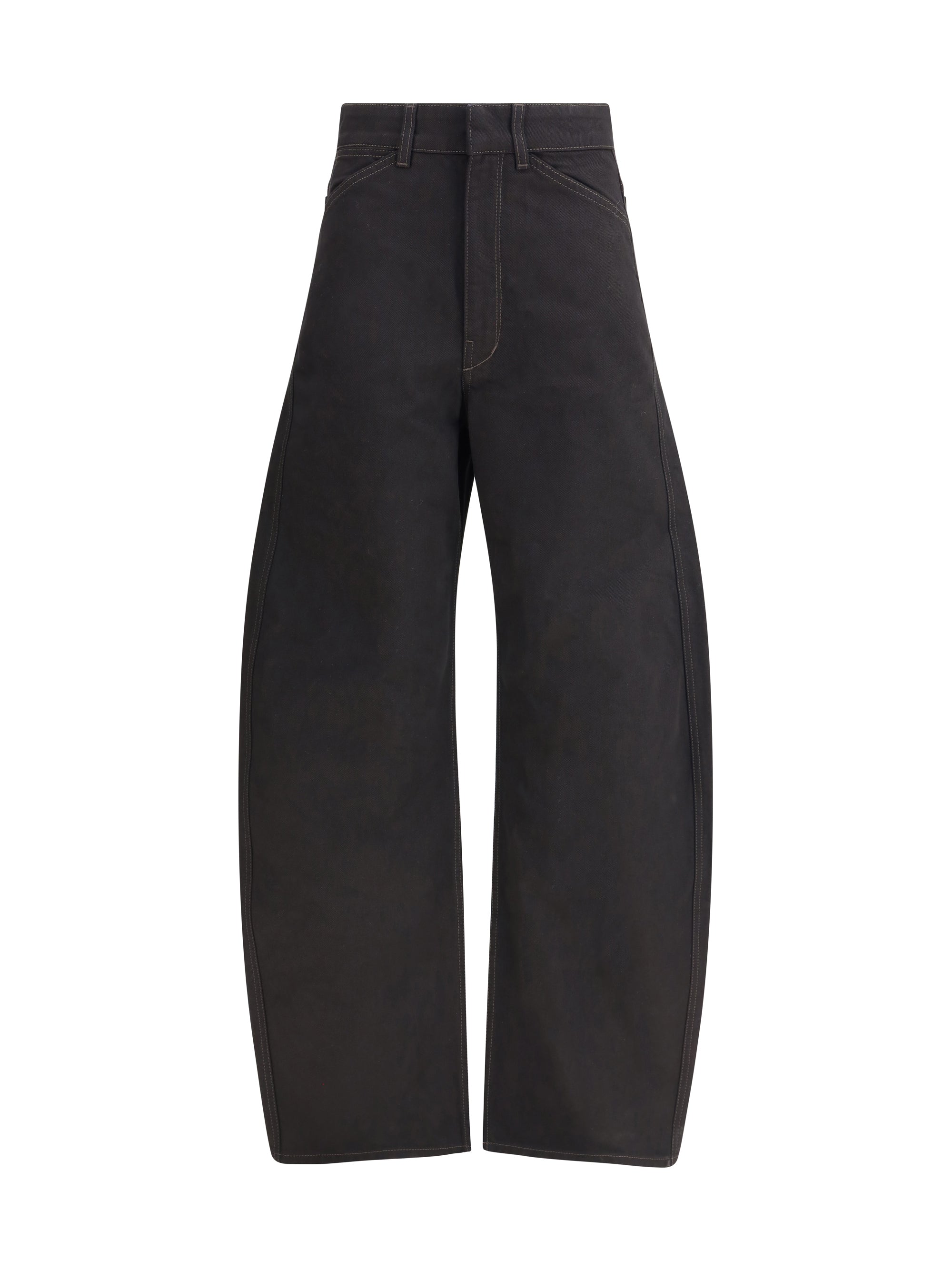 Barrel-Cut Cotton Trousers — Black