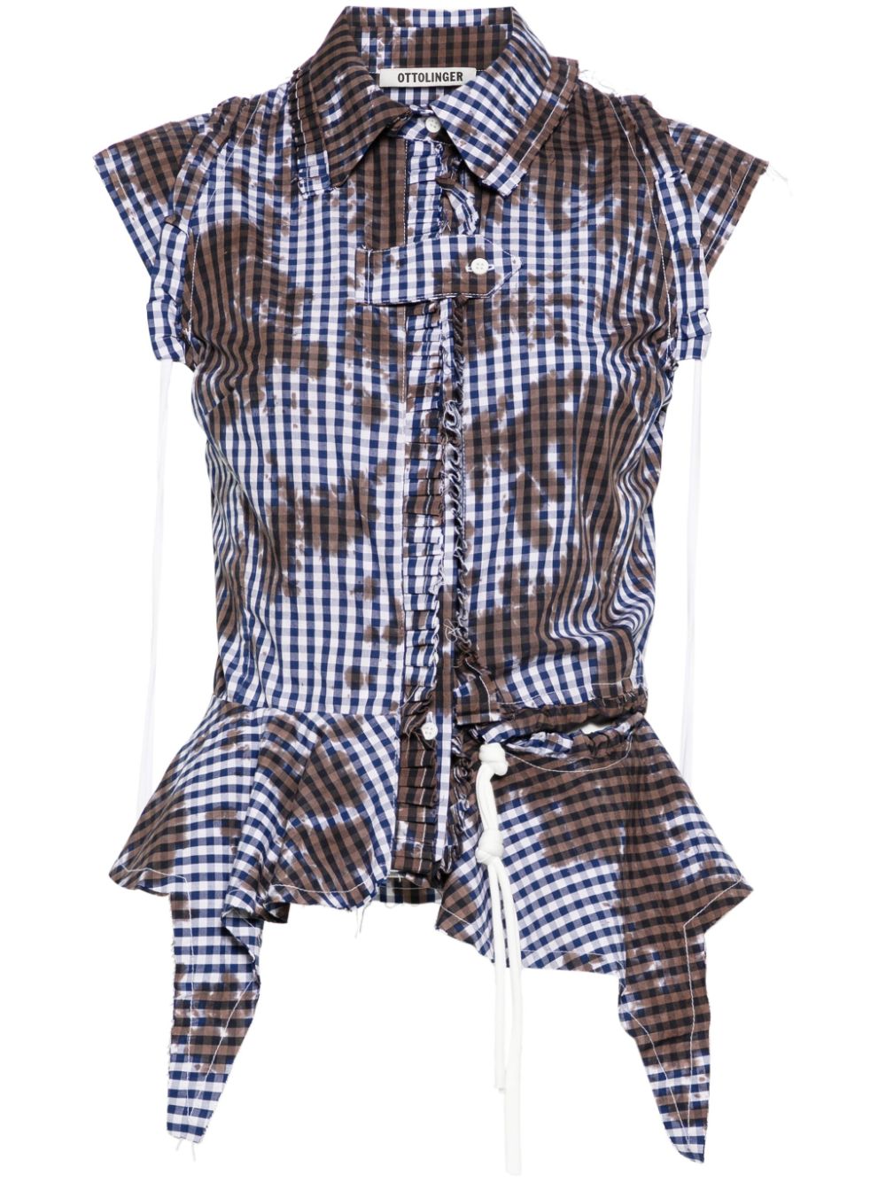 Gingham ruffled sleeveless top - Blue