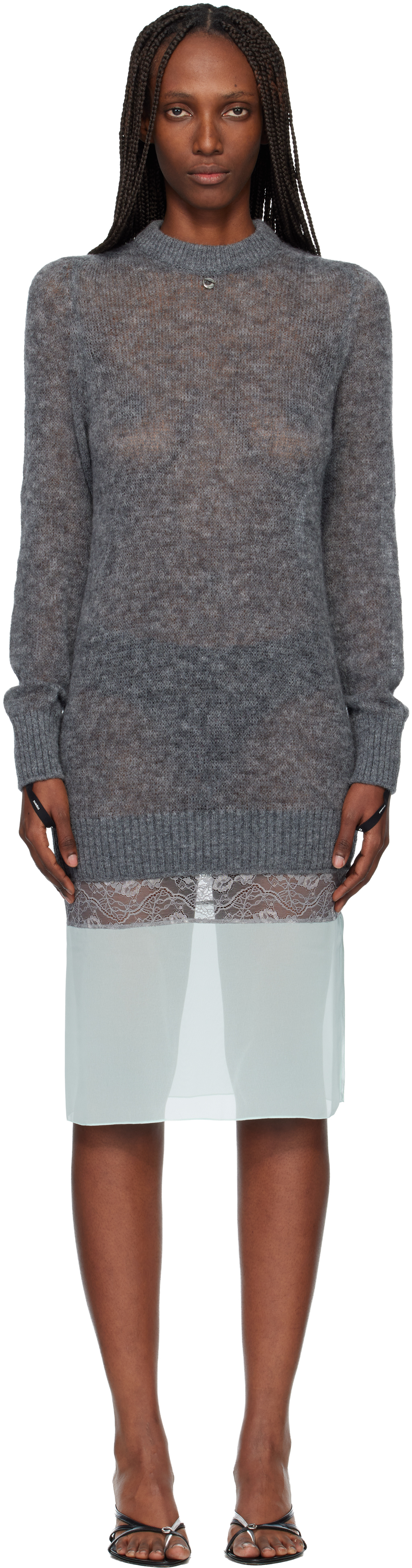 Gray & Green Multi-Layer Pullover Midi Dress