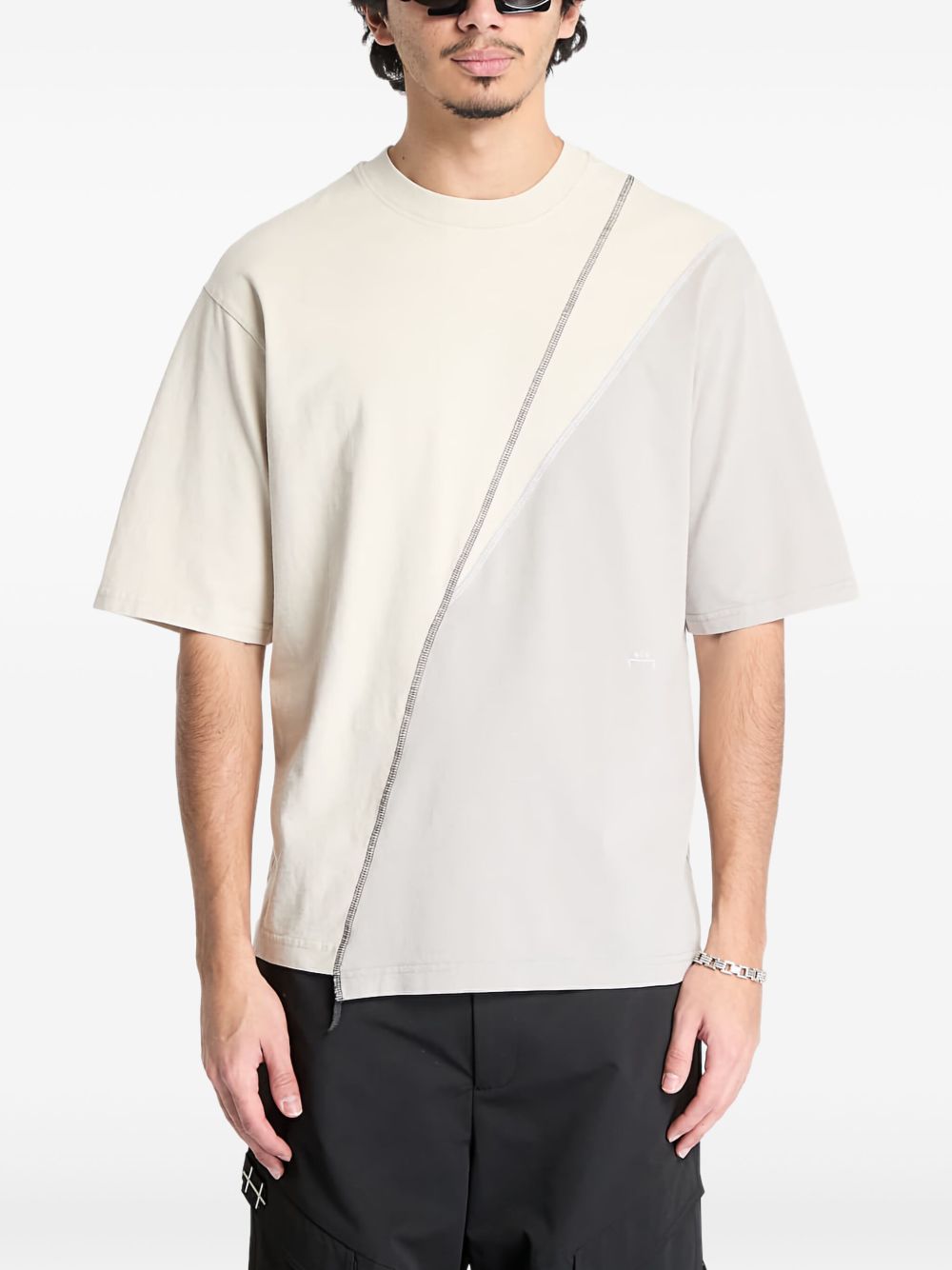 Spliced asymmetric colour-blocked T-shirt - Neutrals