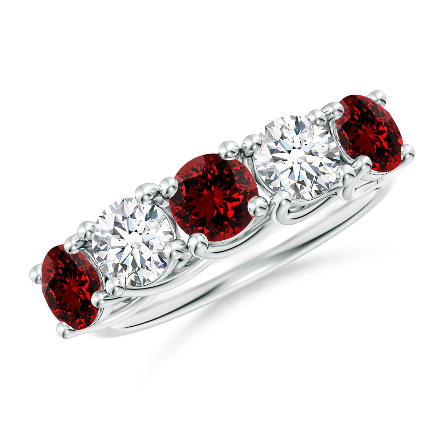 Angara 1.8 Carats Lab-Grown Half Eternity Five Stone Ruby and Lab Diamond Wedding Ring in 18K White Gold