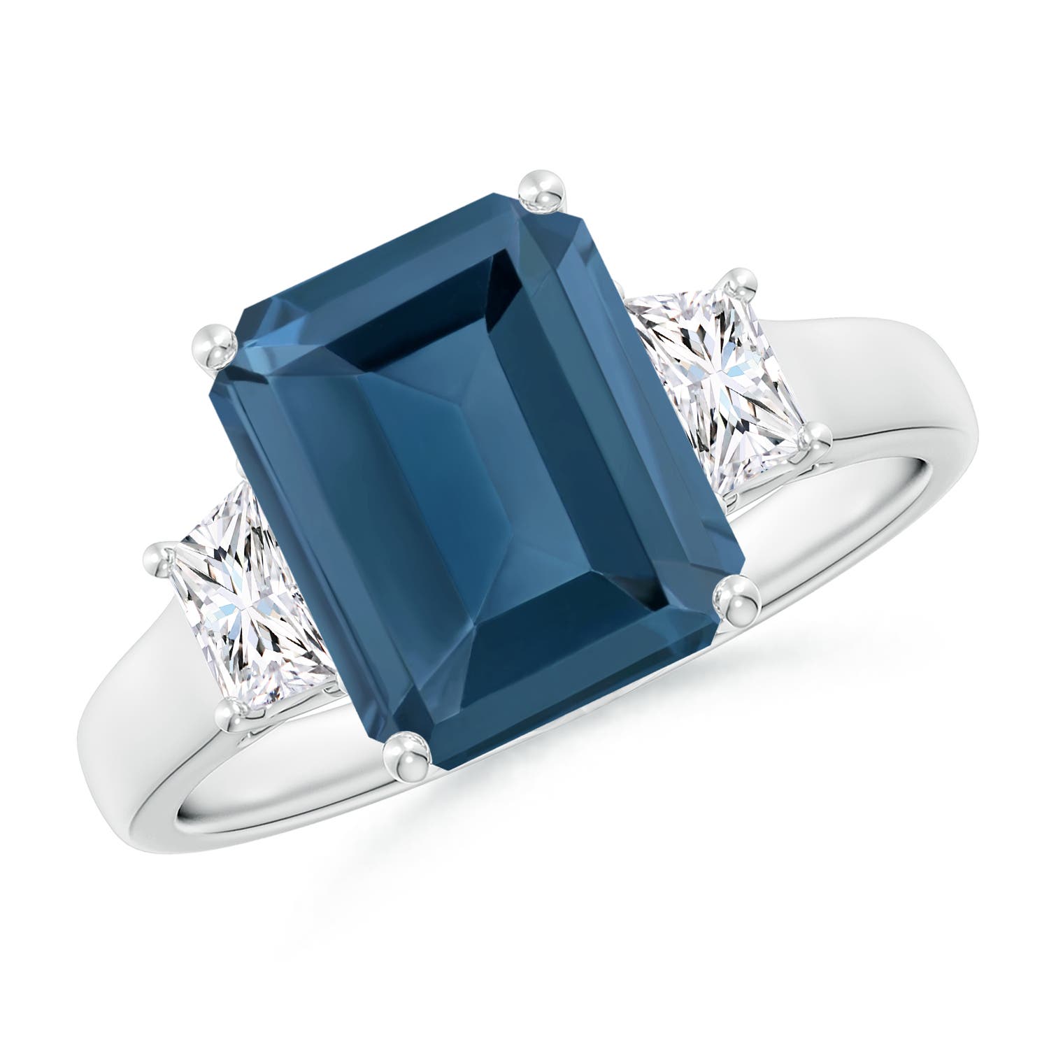 Angara 4.0 Carats Three Stone Emerald-Cut London Blue Topaz and Diamond Ring in Platinum