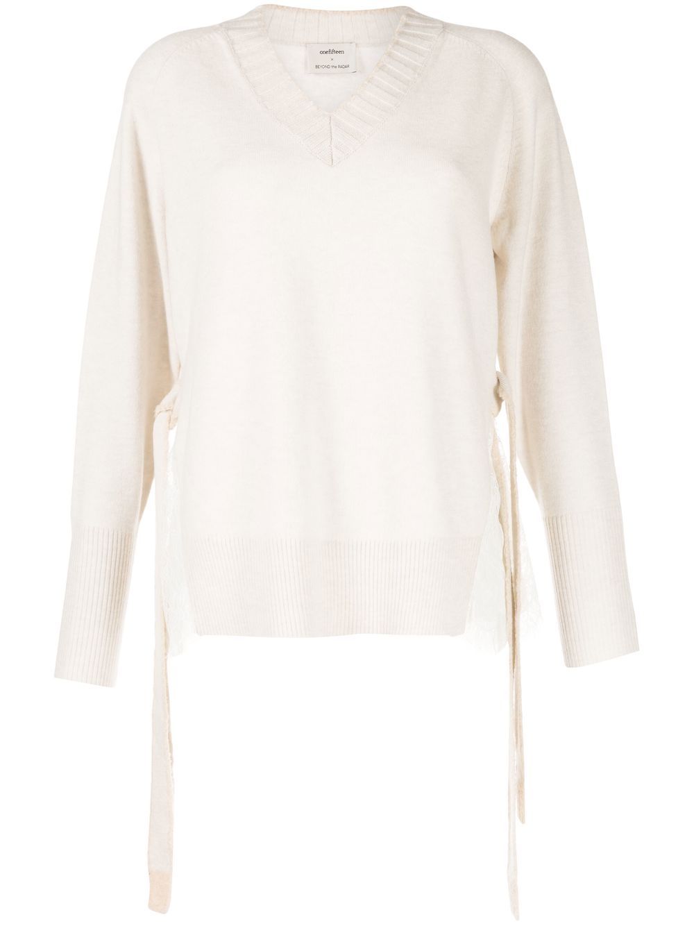 V-neck sheer-detail jumper - White