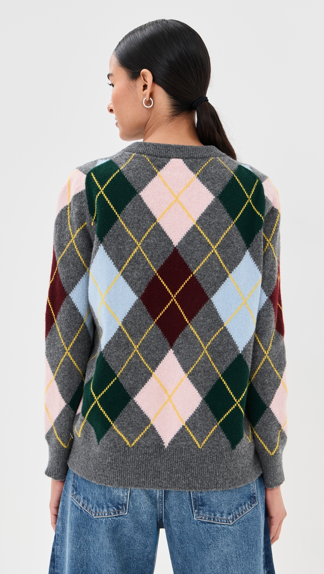 &Argyle Slouch Crewneck Sweater Grey With Pale Pink