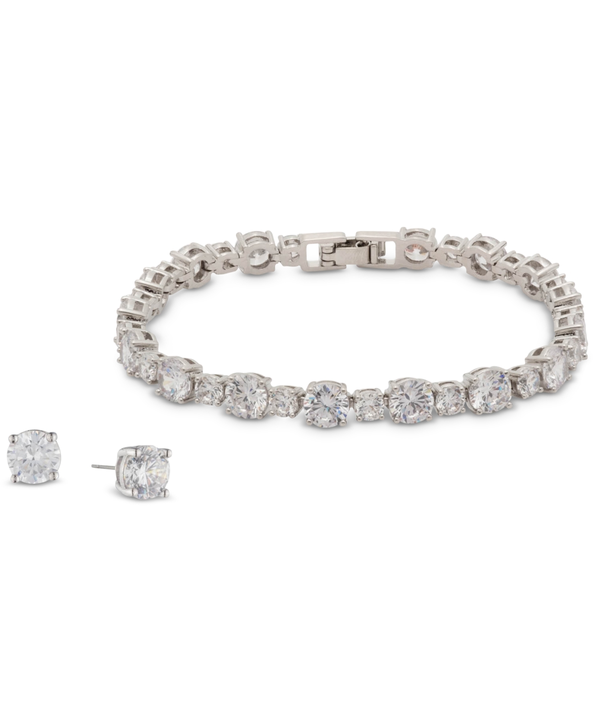 Cubic Zirconia Tennis Bracelet & Stud Earrings Set - Gold