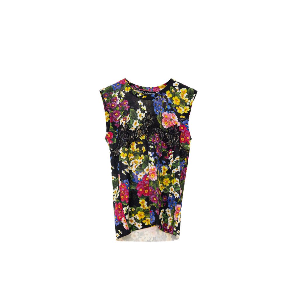 Floral-Print Cashmere Tank Top — Black