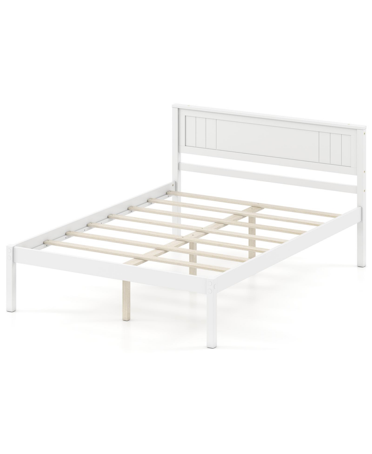 Wooden Platform Bed Frame with Headboard and Slat Support, Strong Mattress Base - White