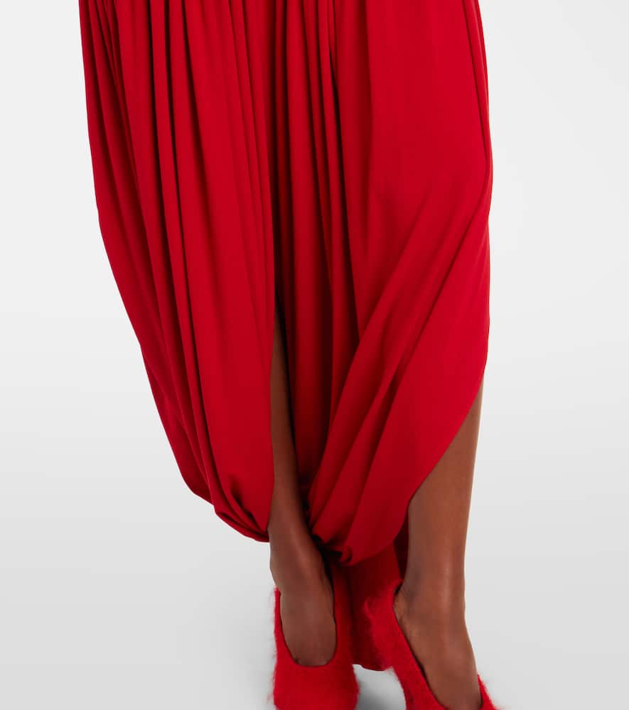 Asymmetric pleated turtleneck dress