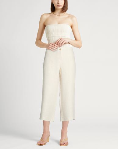 Woman Pants Beige Size 10 Virgin Wool, Silk, Linen