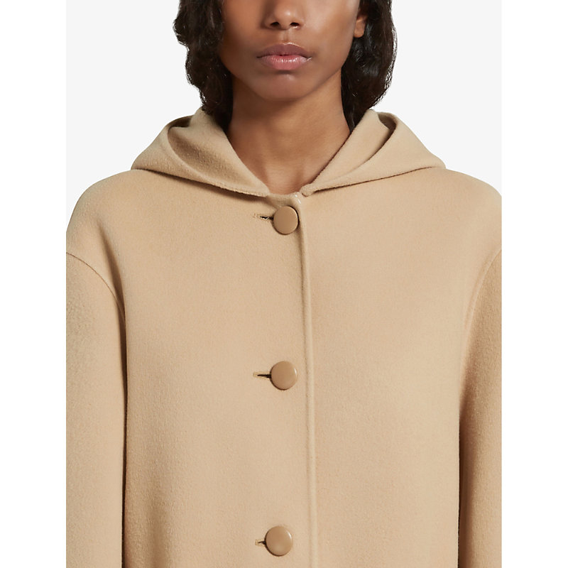 Womens Dijon Deconstructed-shoulder Adjustable-belt Relaxed-fit Wool-blend Hooded Coat 8