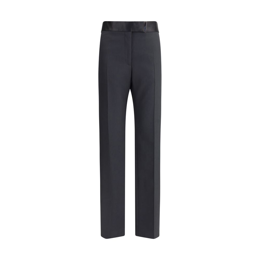 Wool-Silk Blend Trousers — Black