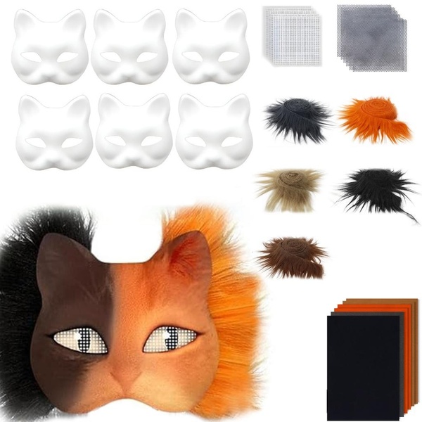 DIY Therians Mask Kit Blank Foxes Cats Mask with Felts Fabric Sheet Plush Faux Furs and Eye Mesh for Therians Gear Stuff
